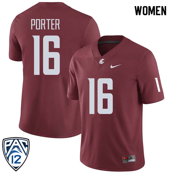 Women #16 Grant Porter Washington State Cougars College Football Jerseys Sale-Crimson